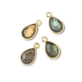 11x8mm Vermeil Bezeled Labradorite Faceted Pear Pendants Set of 4