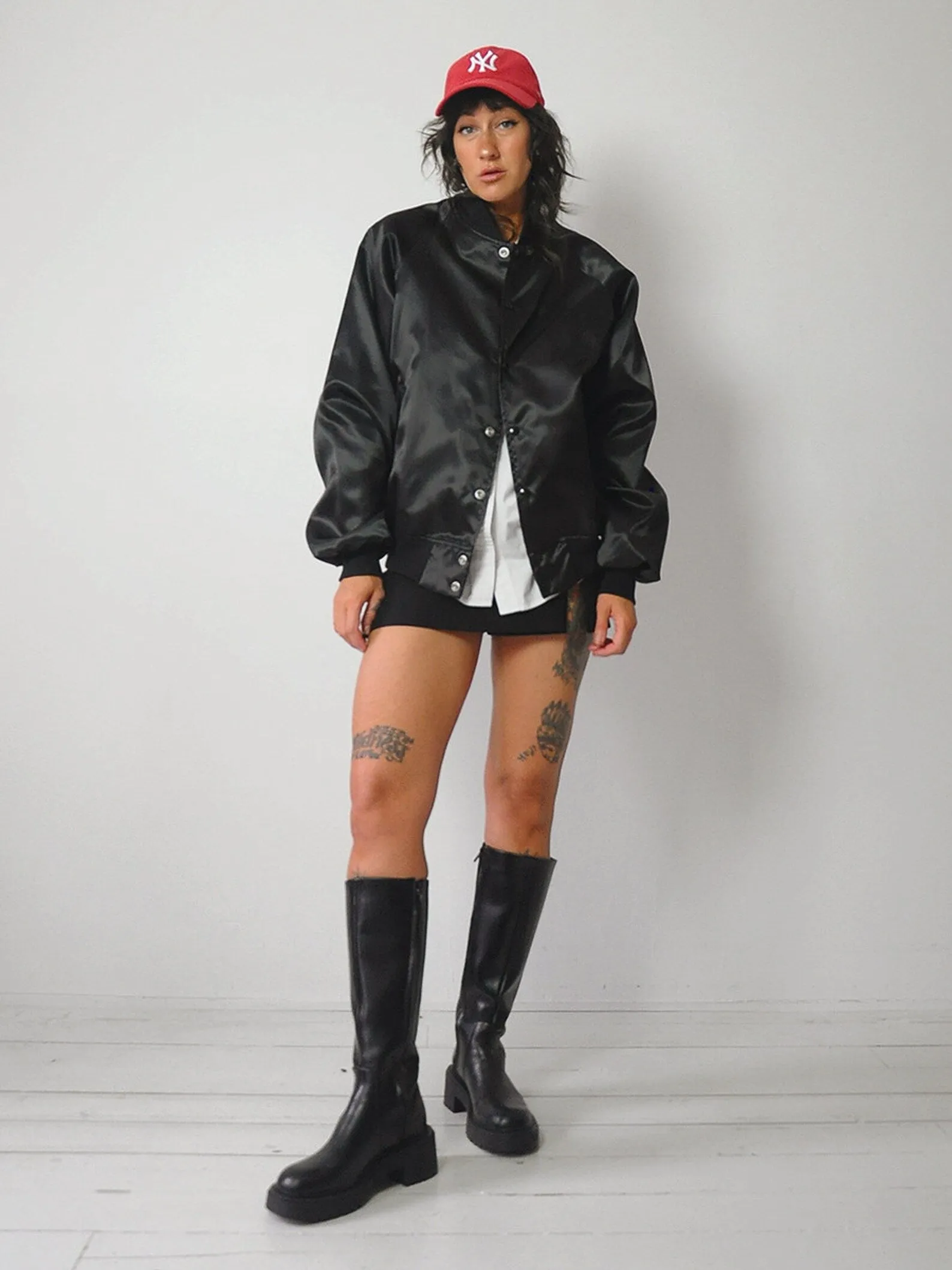 1980's Black Satin Bomber Jacket