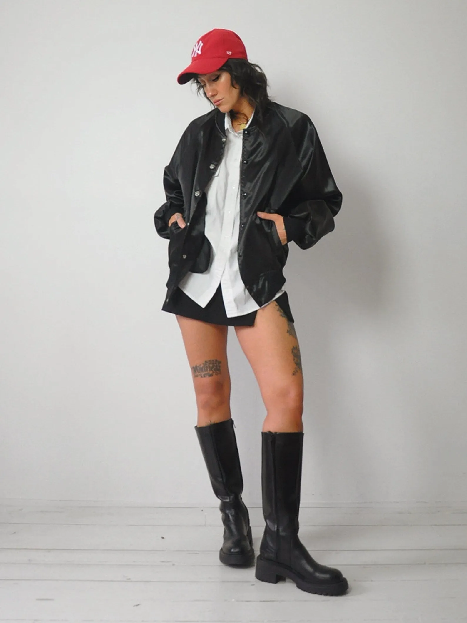 1980's Black Satin Bomber Jacket