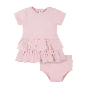 2-Piece Baby Girls Pink Dress & Diaper Cover