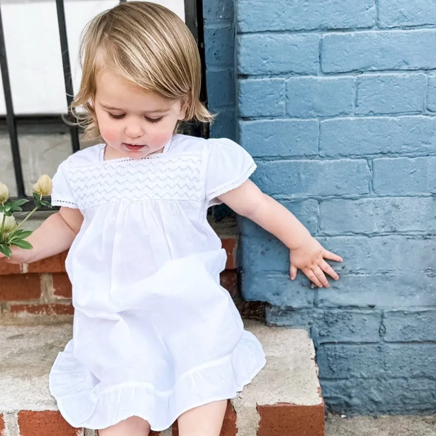 Amelia White Cotton Dress, Smocked