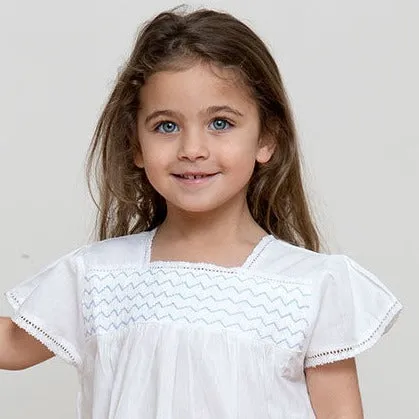 Amelia White Cotton Dress, Smocked