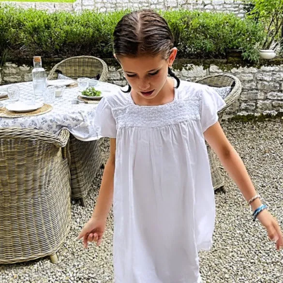 Amelia White Cotton Dress, Smocked