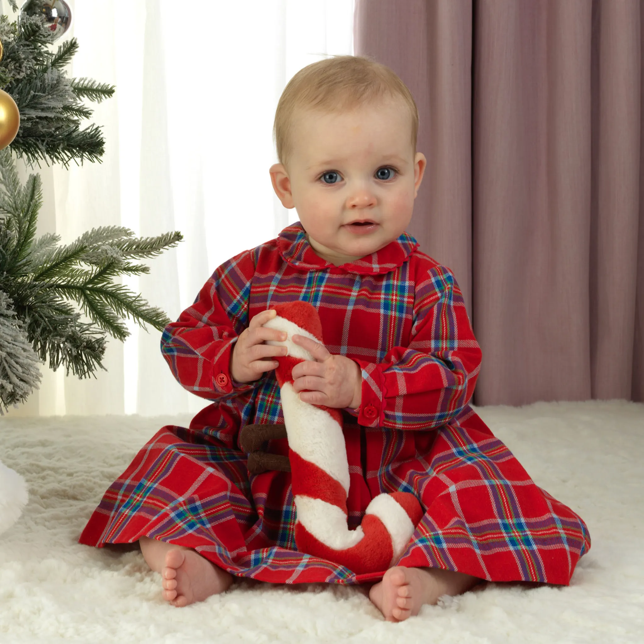 Baby Girl Red Tartan Pleated Dress & Bloomers