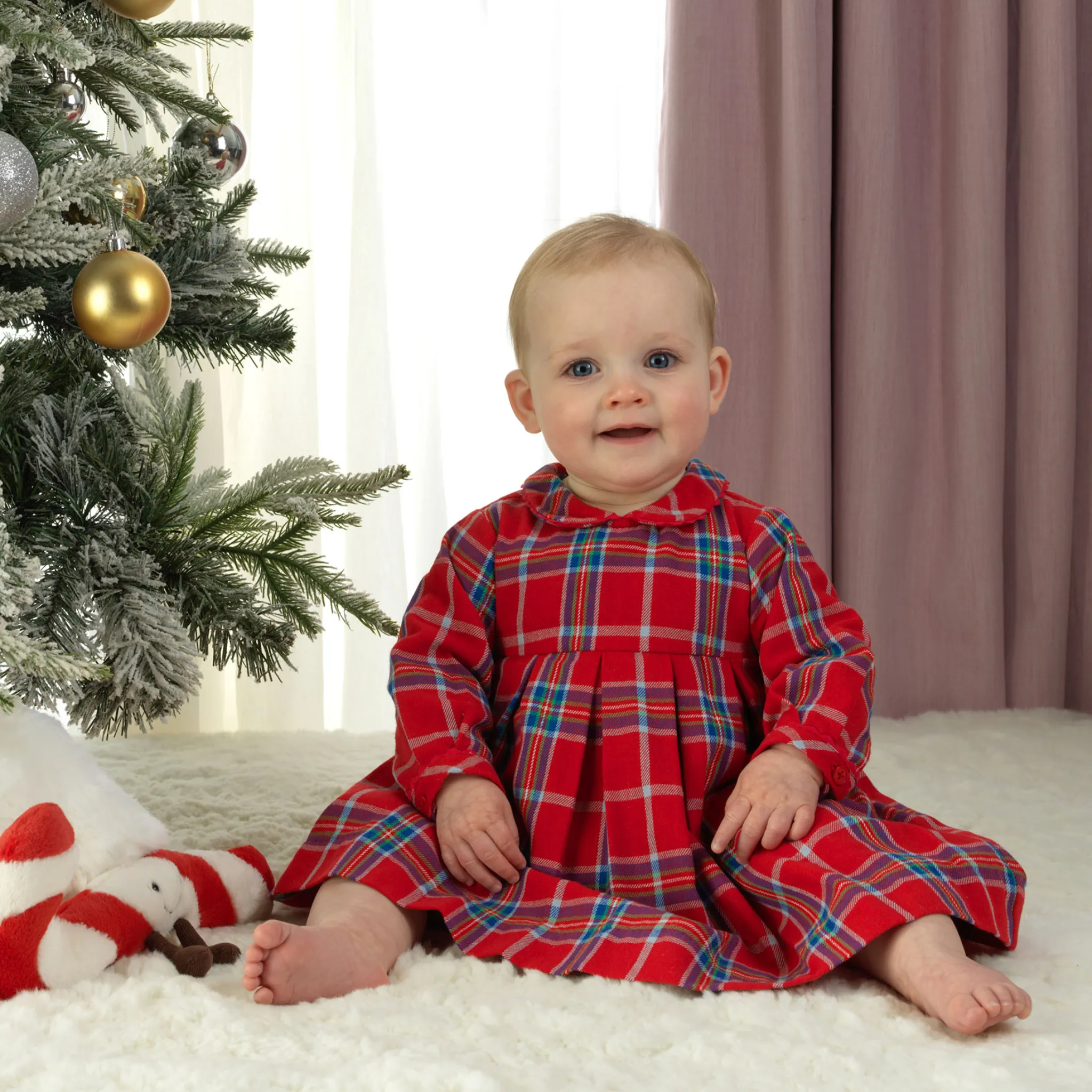 Baby Girl Red Tartan Pleated Dress & Bloomers