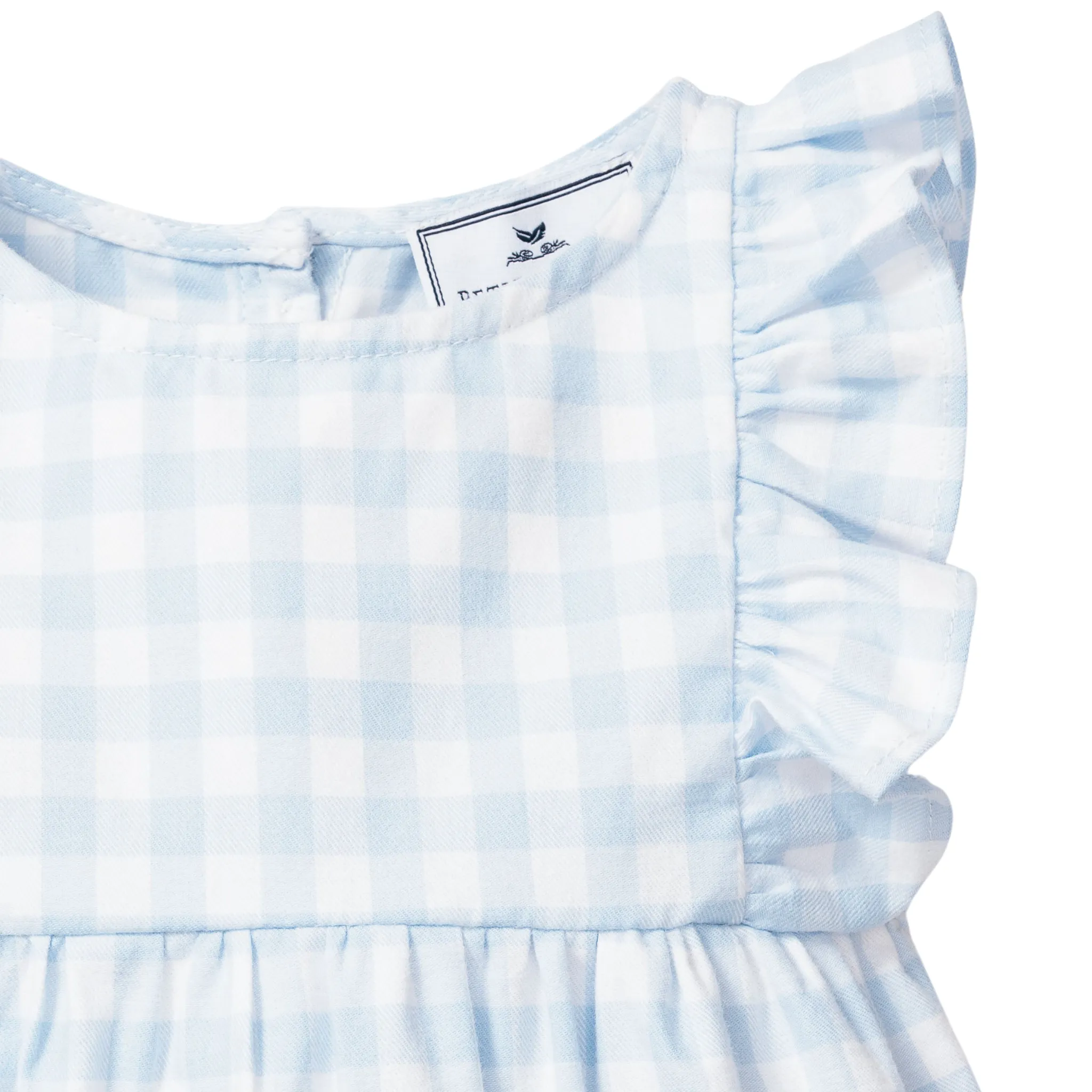 Baby's Twill Ruffled Romper in Light Blue Gingham