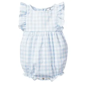 Baby's Twill Ruffled Romper in Light Blue Gingham