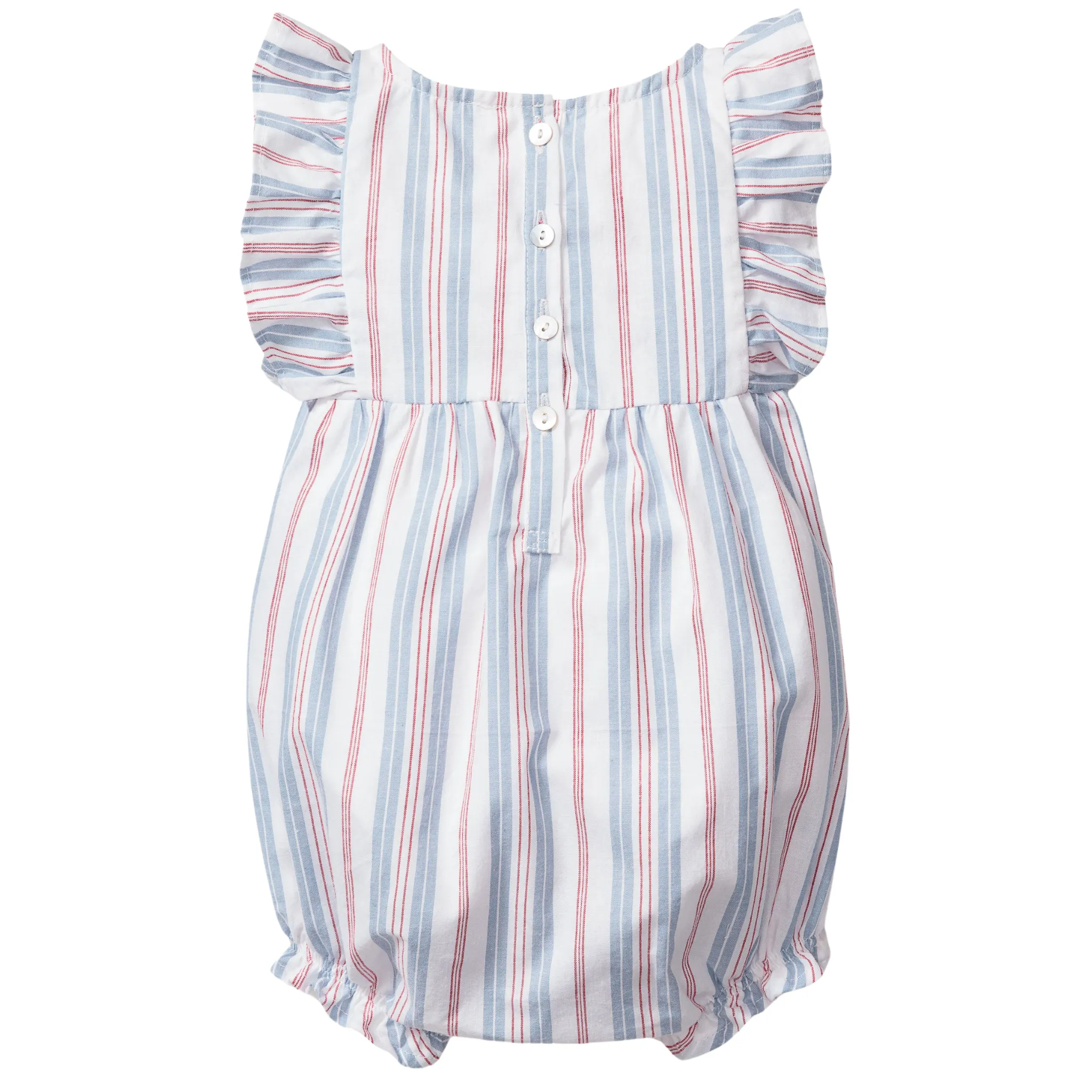 Baby's Twill Ruffled Romper in Vintage French Stripes