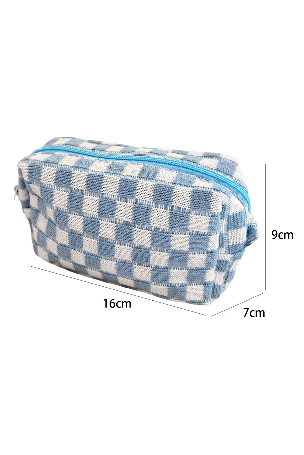 Black Checkered Knitted Zipper Makeup Bag