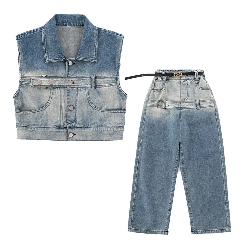 Buckle Patch Ombre Denim Set