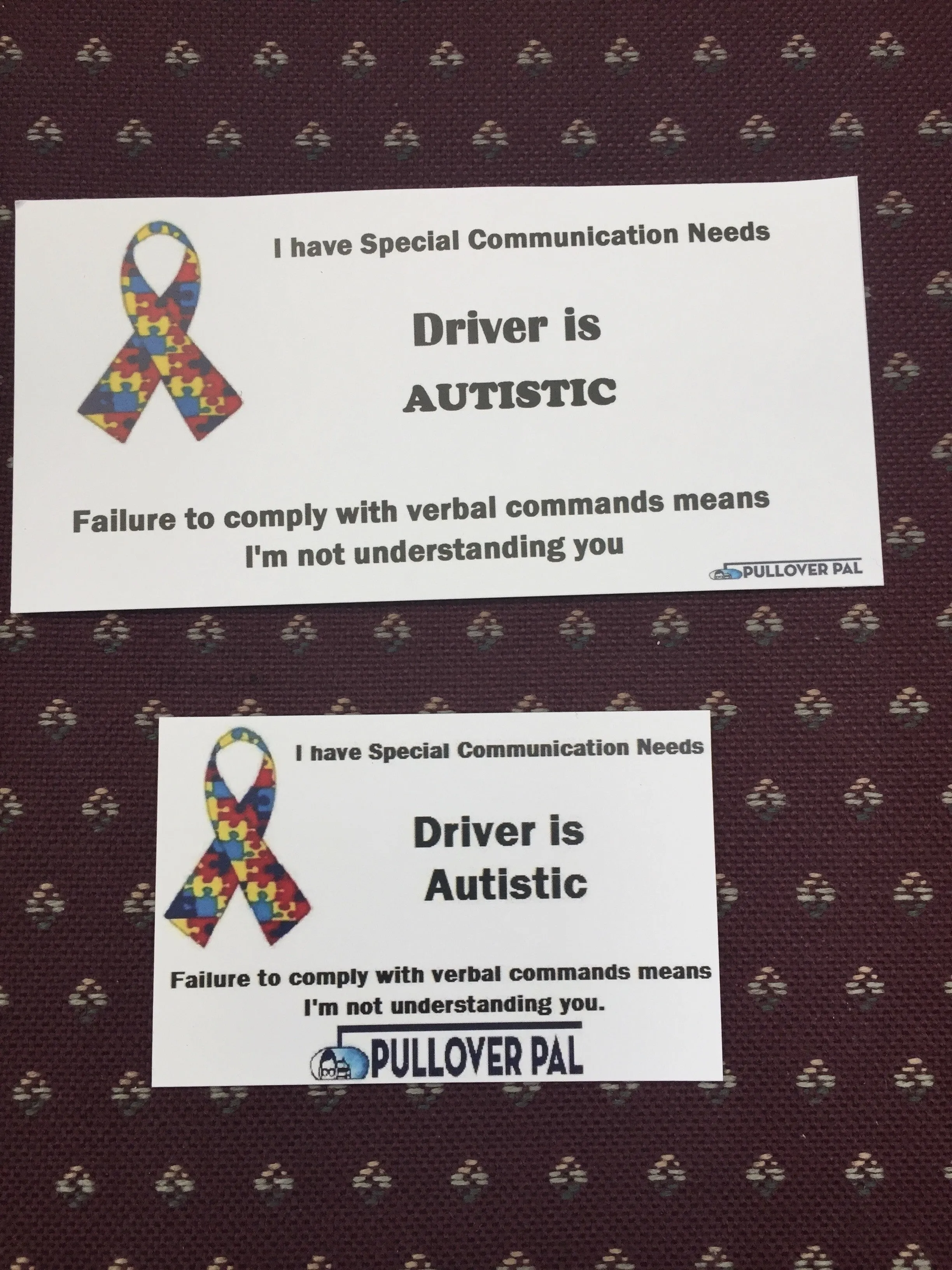 Driver is Autistic Card (Card Only)