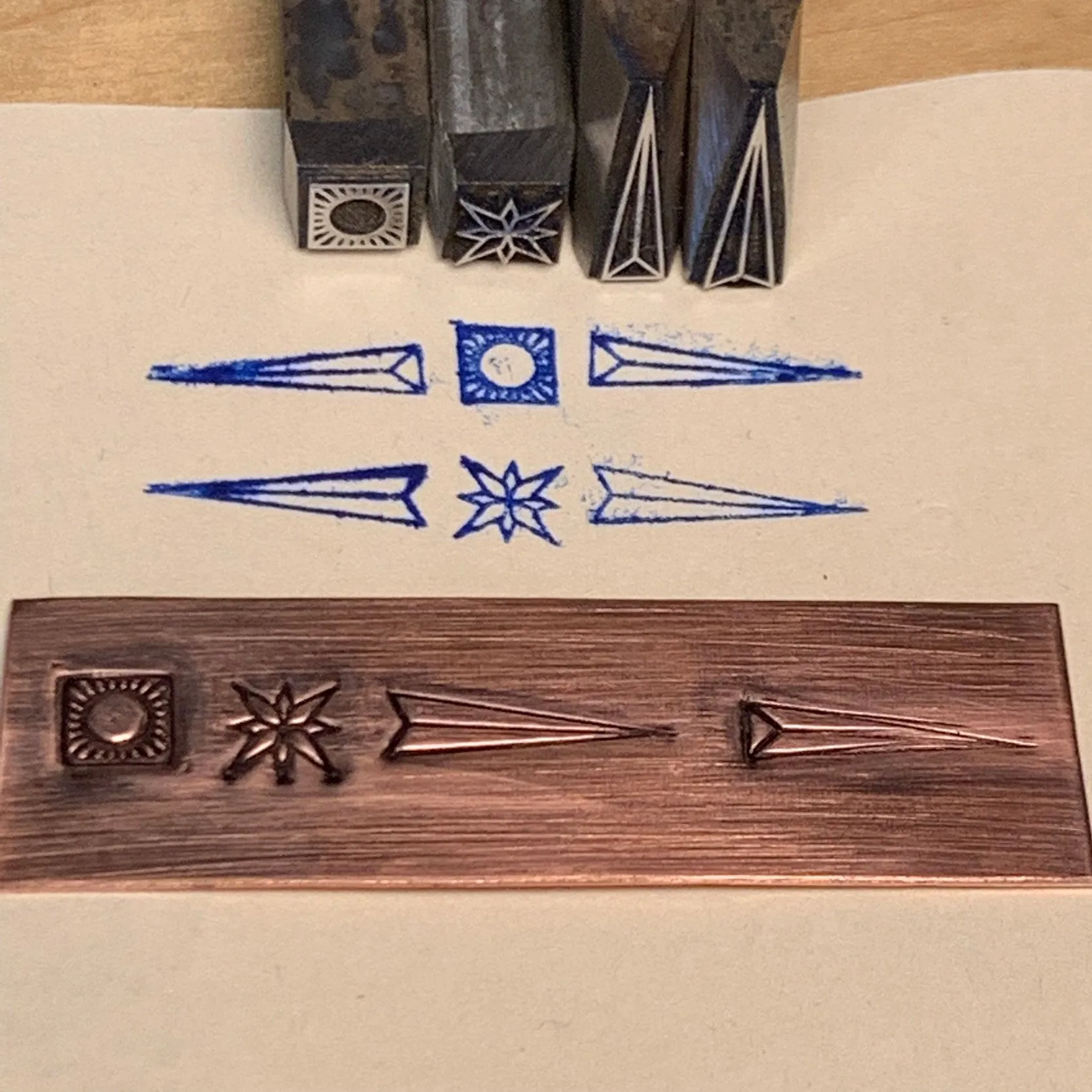 Fine Accents. Arrows, Boxed Circle, Star. Engraved Metal Hand Stamp.