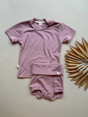 Fold Over Bloomers and Short Sleeve Tee Set | Dusty Pink | Luxury Bamboo