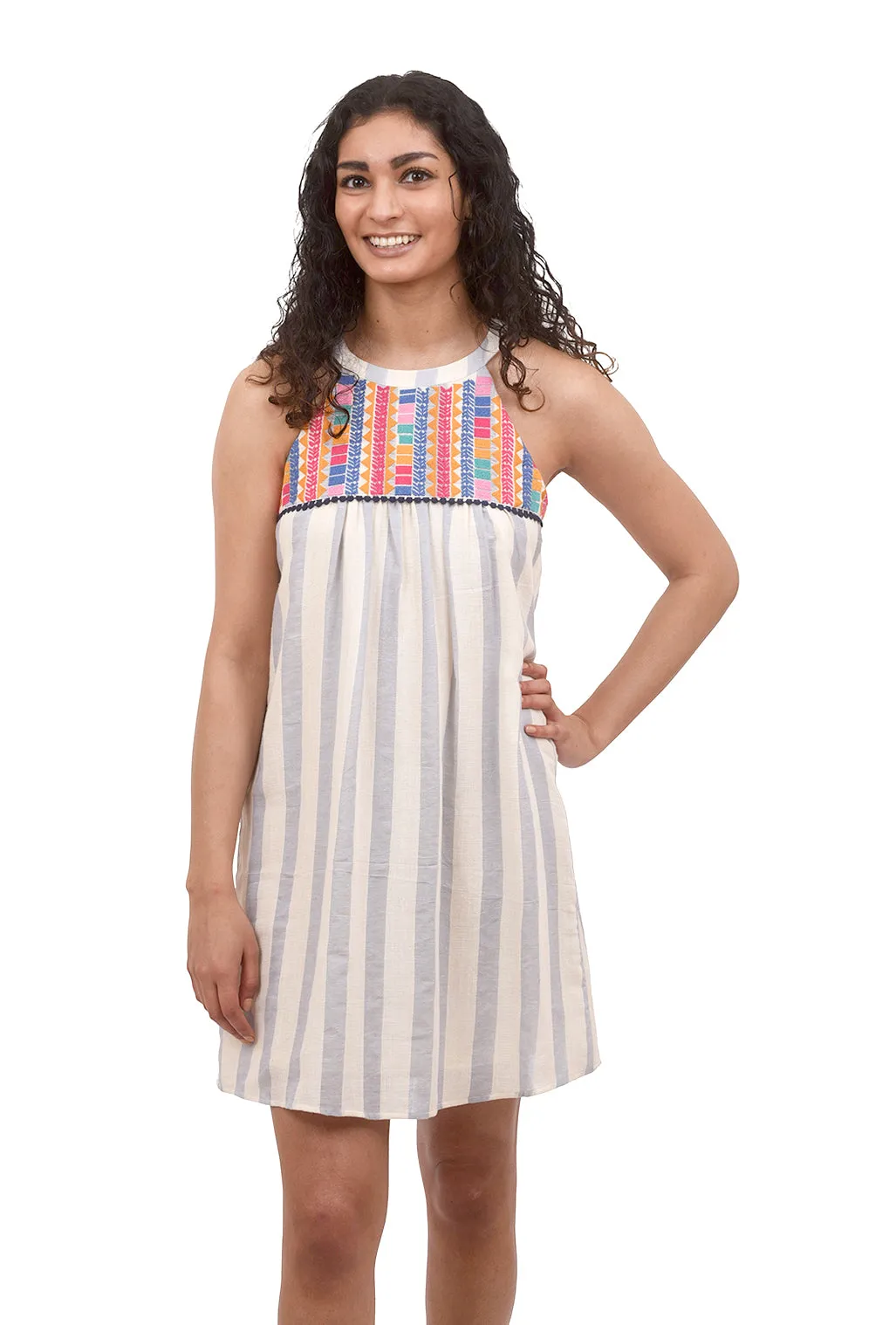 Halter Embroidered Dress, Blue