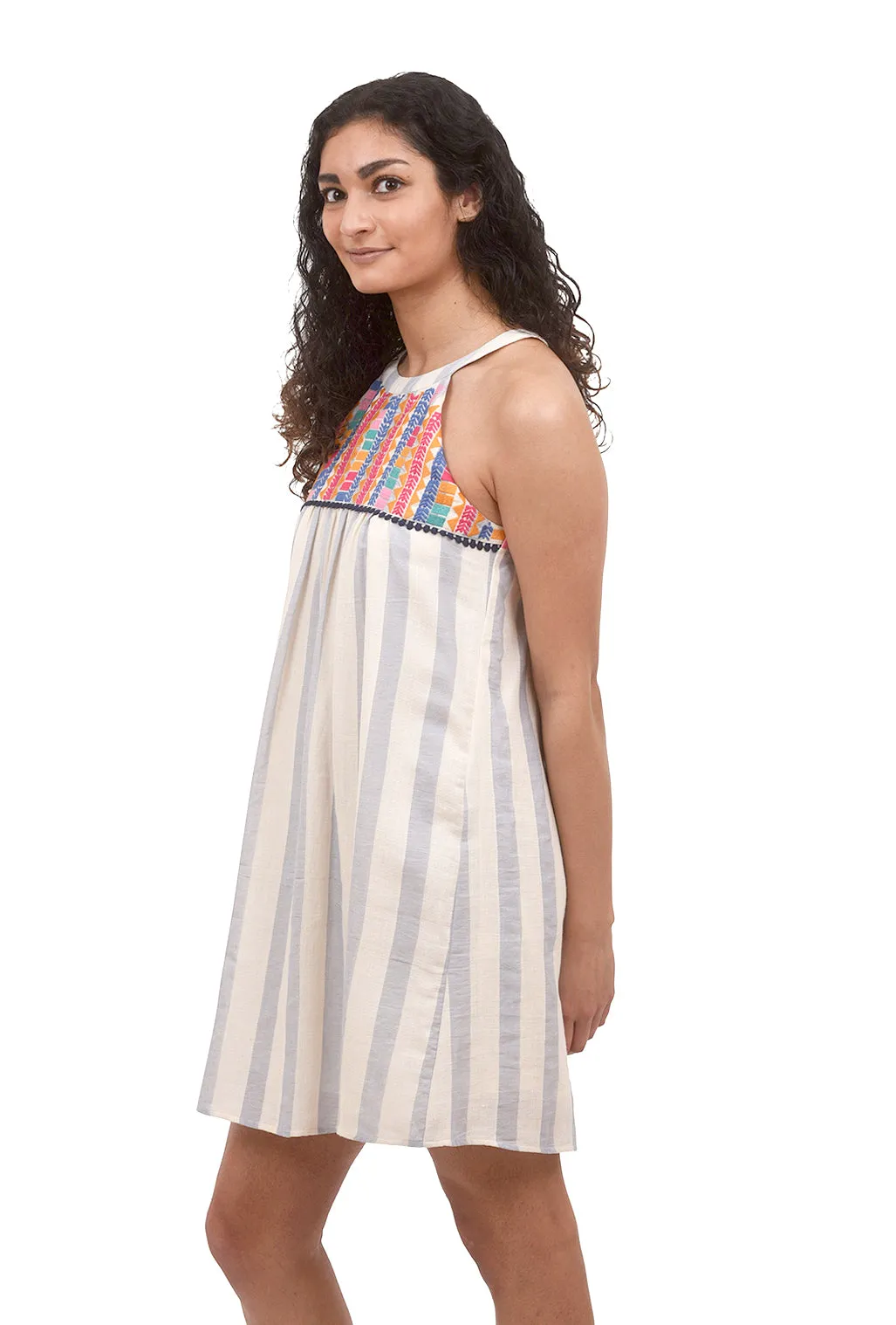 Halter Embroidered Dress, Blue