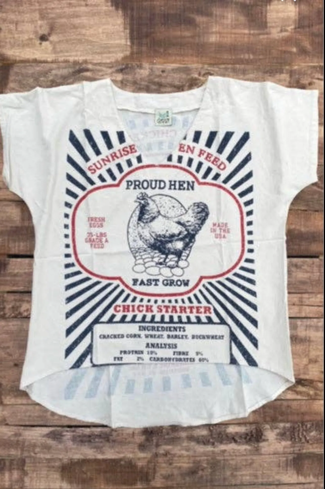 Happy Hen Vintage Distressed Flour Sack Top