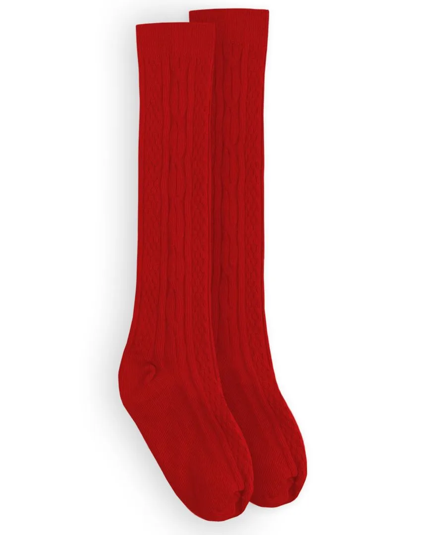 Jefferies Cable Knit Knee Socks - Red