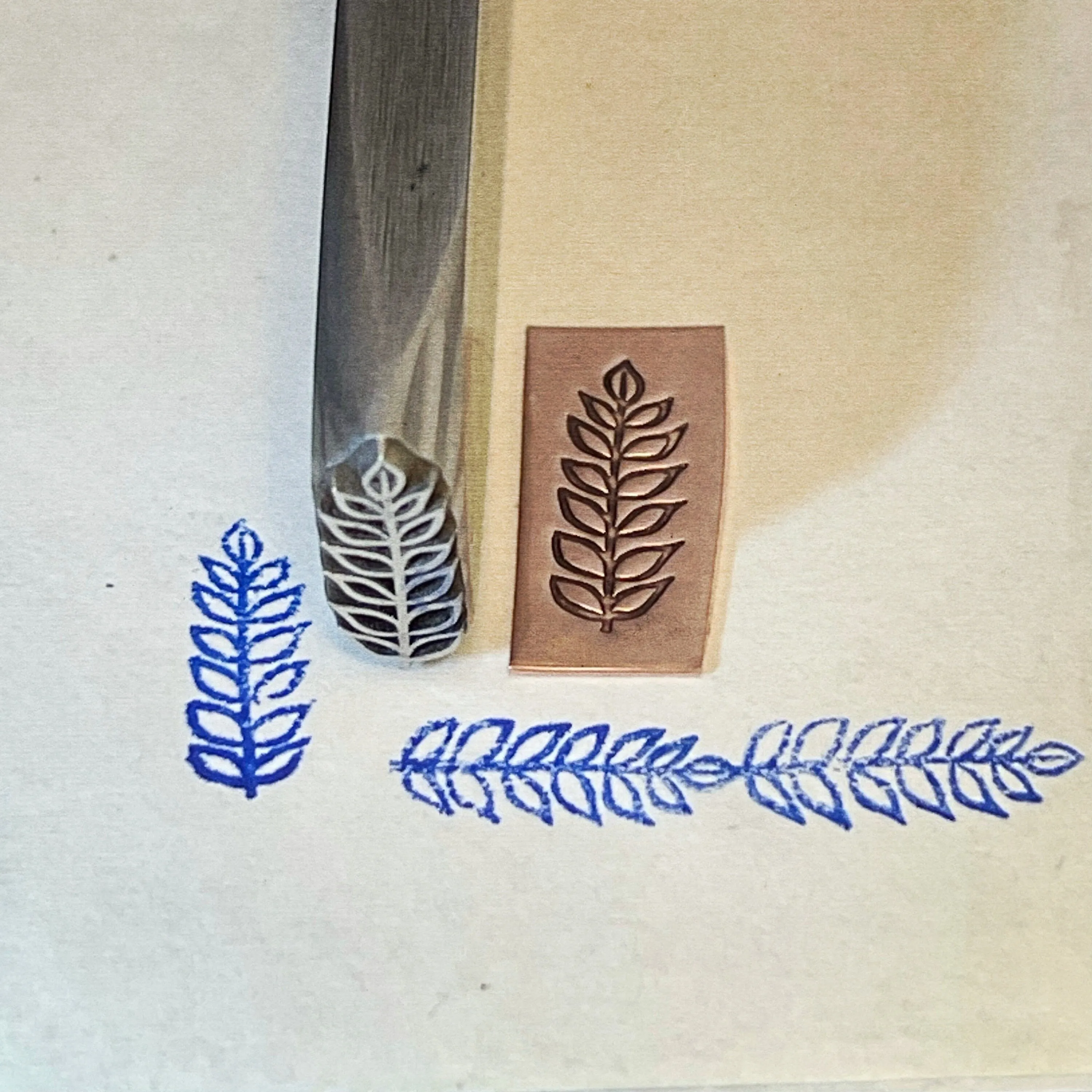 Leaf Line Dance Raised Design. Engraved Metal Hand Stamp Handmade.