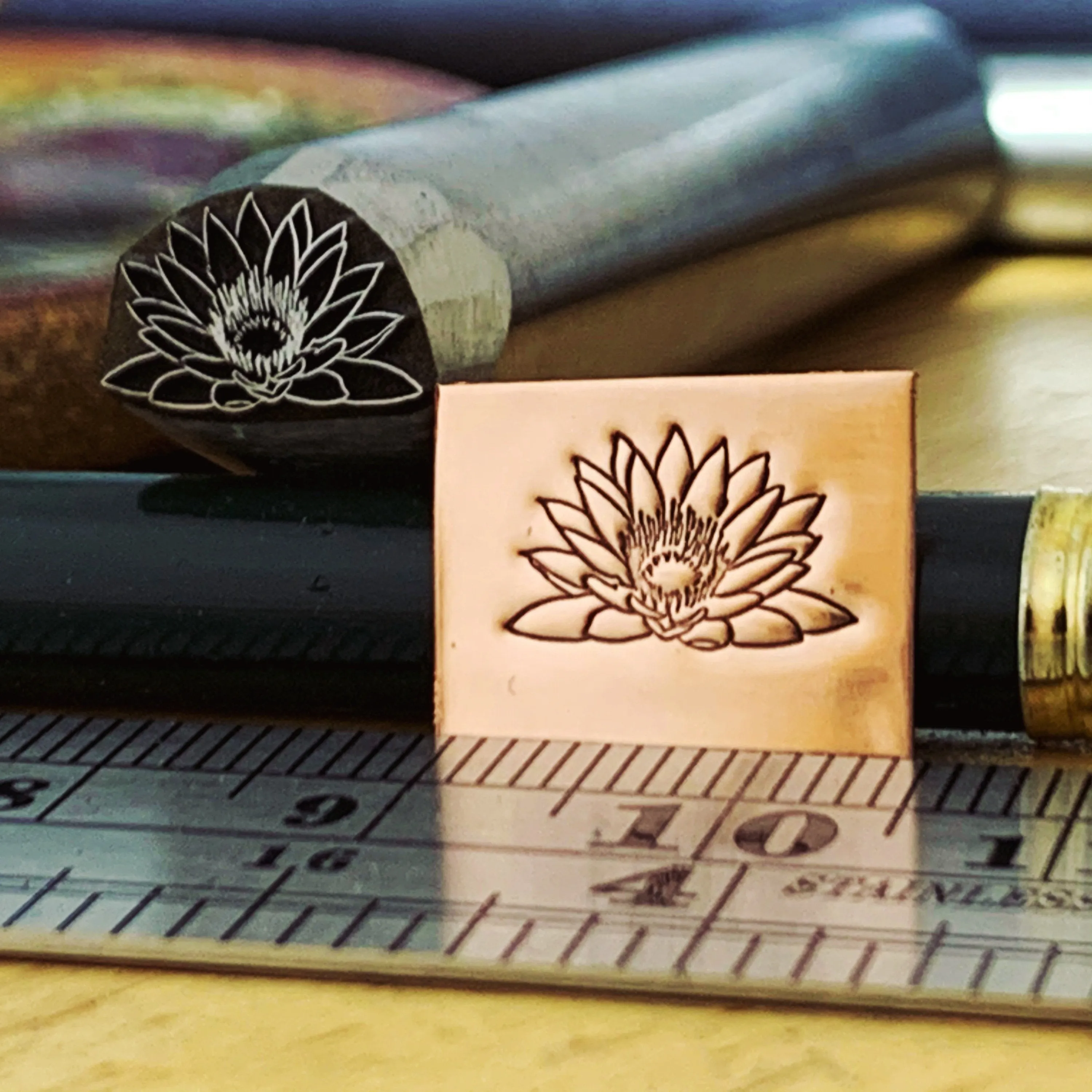 Lily. Lotus. Metal Hand Stamp.