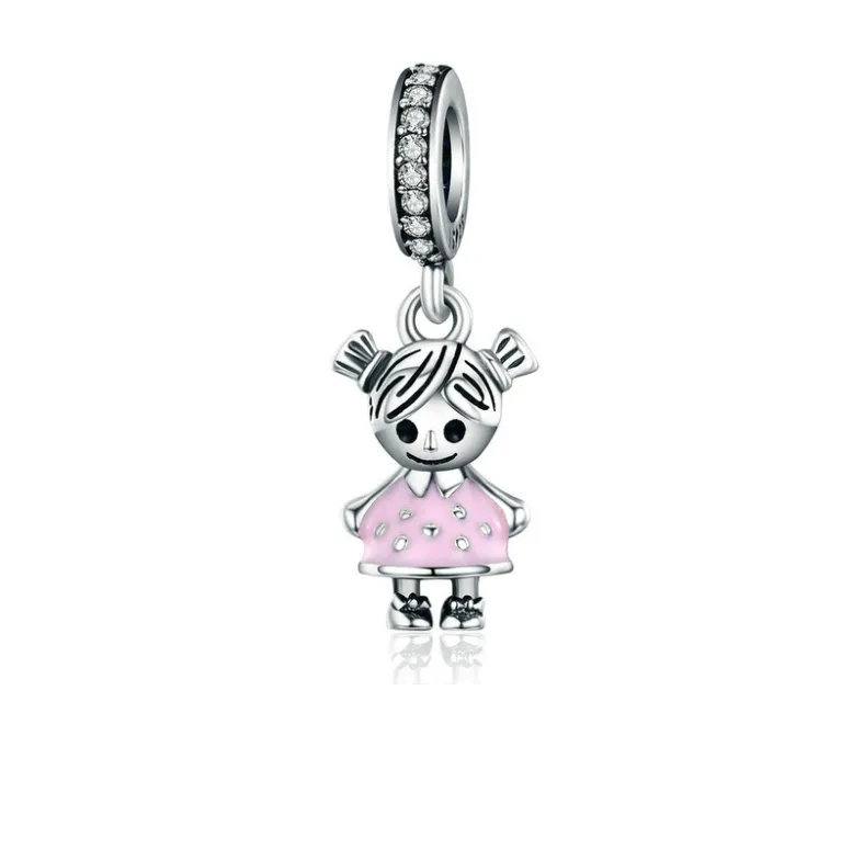 Little Girl Enamel Dangle Charm 925 Sterling Silver