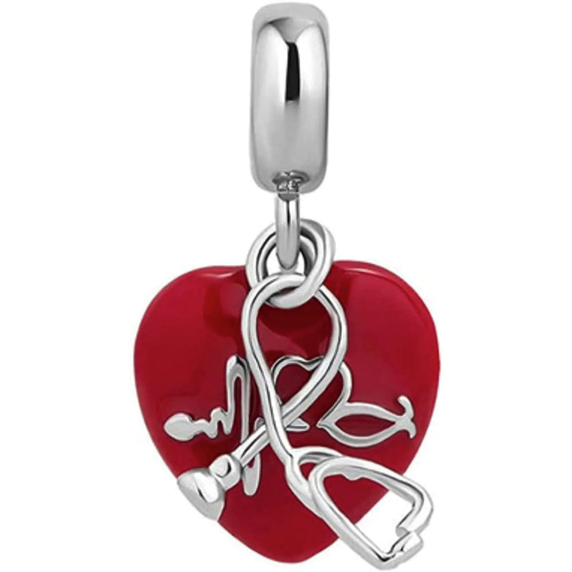 Medical Stethoscope EKG Heart Dangle Pendant Charm