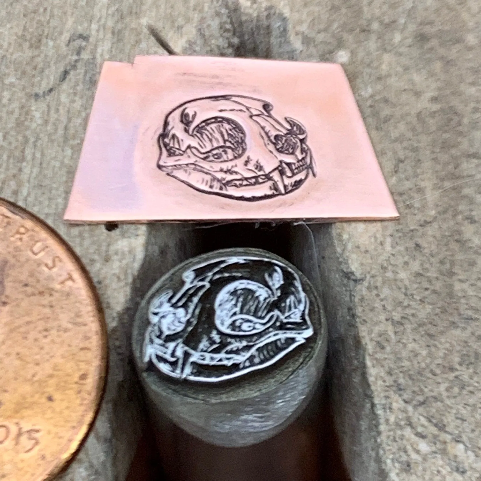 OMG. A Cat Skull. Engraved Metal Hand Stamp.