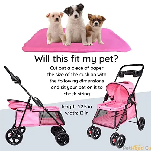 PetHood Co Pink Dog Stroller for Small Pets like Cat Rabbit Bunny Puppies Little Dogs. Double Cat Stroller, 2 Leashes Inside for Safety. 33lb weight limit. 4 Wheels Cart Buggy. Cat Stroller for 2 Cats