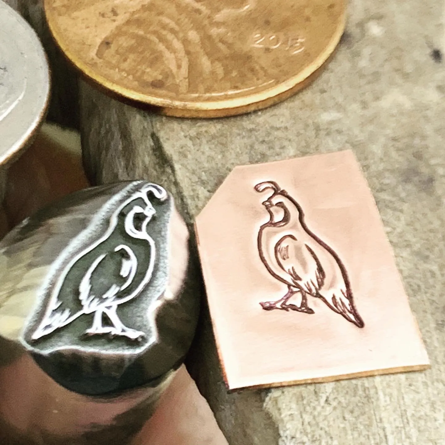 Quail 1119. Engraved Metal Hand Stamp.