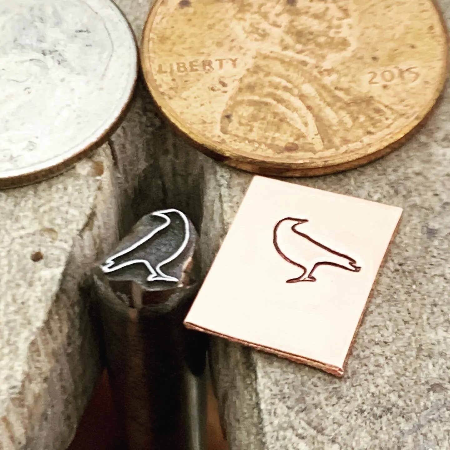 Standing Crow. Engraved Metal Hand Stamp.