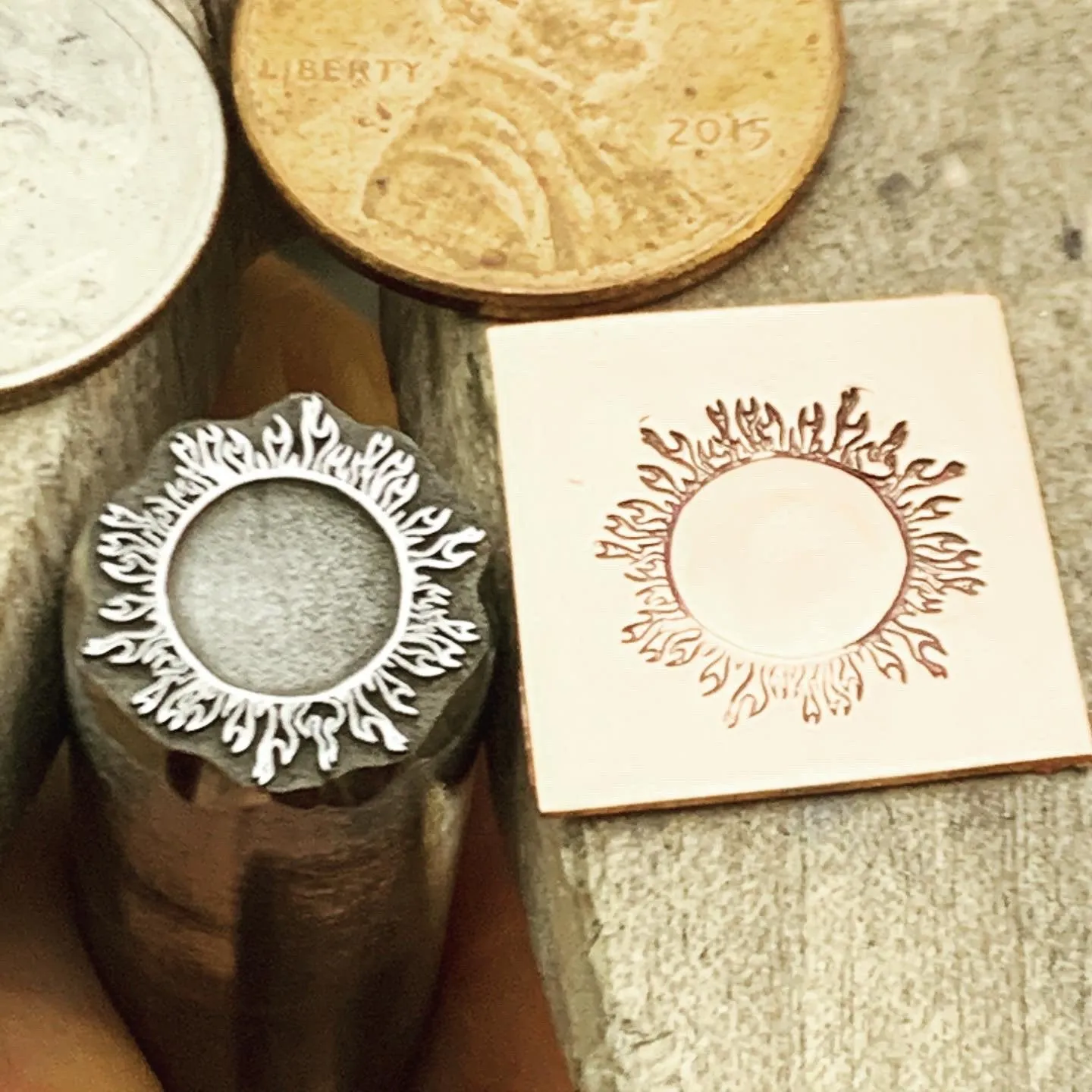 Sun Dance. Chromosphere. Great for small cabochons. Engraved Metal Hand Stamp.